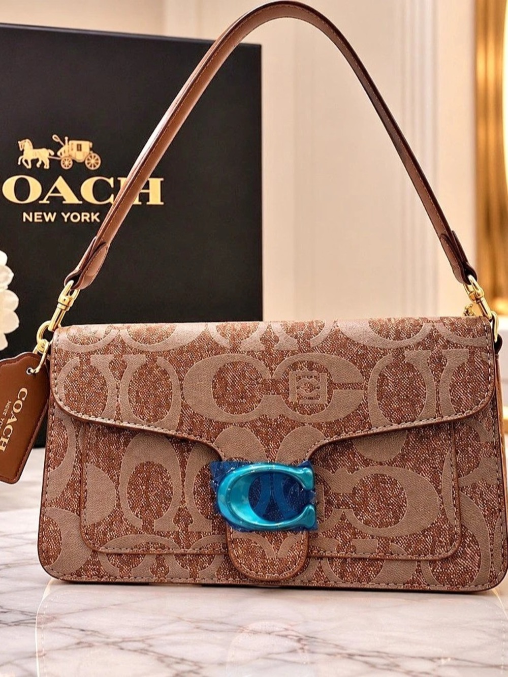 Coach Tabby Shoulder Bag 26 in Signature Canvas Signature Canvas Brown & Blue